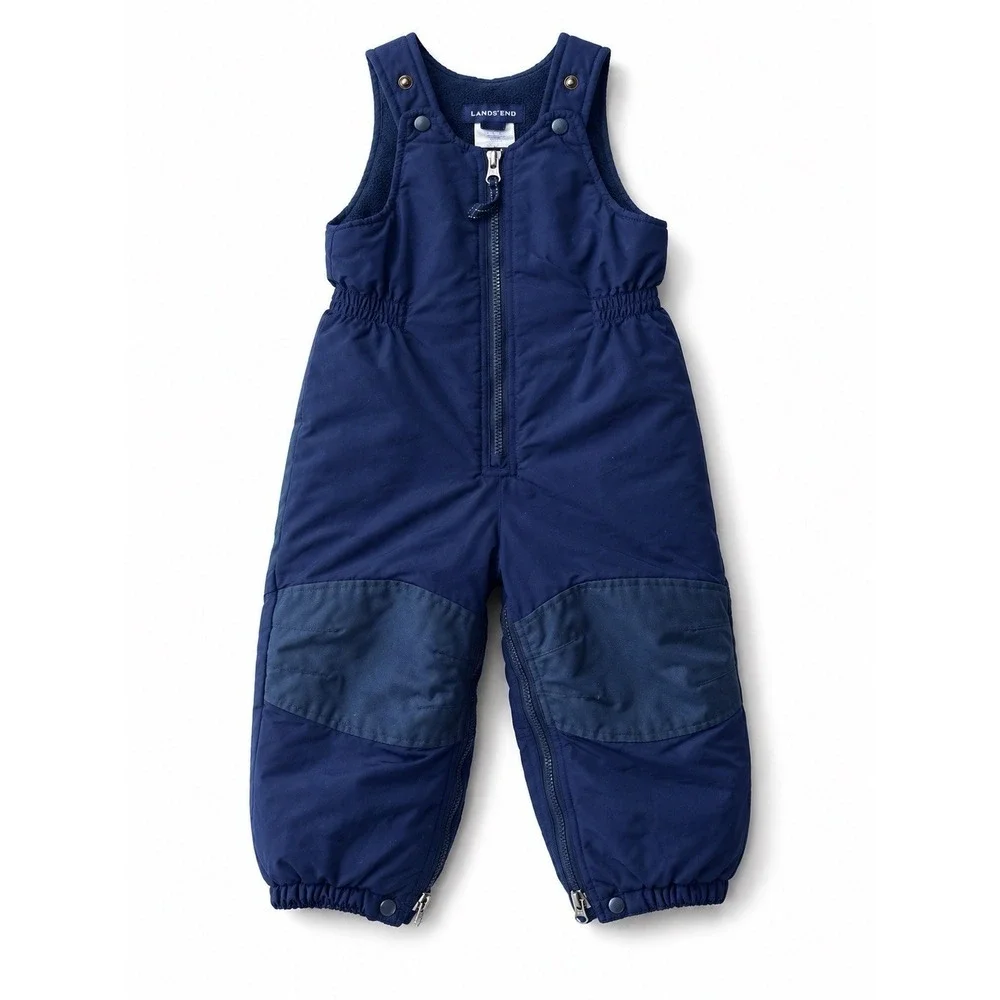 Lands End Kids Navy Blue Insulated Snow Bib Overalls Toddler Size 3t Zip Around